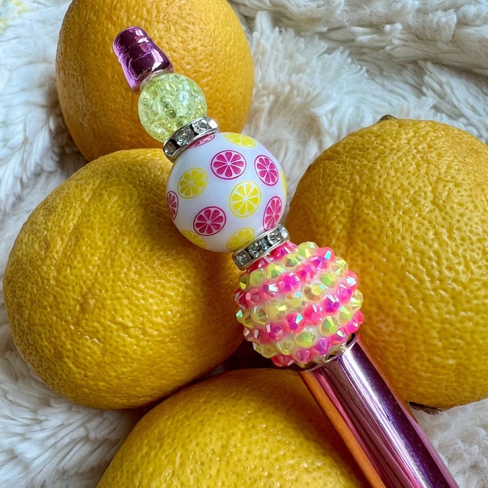 Pink Lemonade Pen | Beaded Ballpoint | Creative Journal Writing | Summer Gift